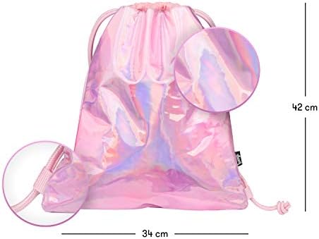 Baagl Holo Gym Bag for Girls and Women - Holographic Bag Backpack for Children and Teenagers - Waterproof Metallic Sports Bag, Shoe Bag