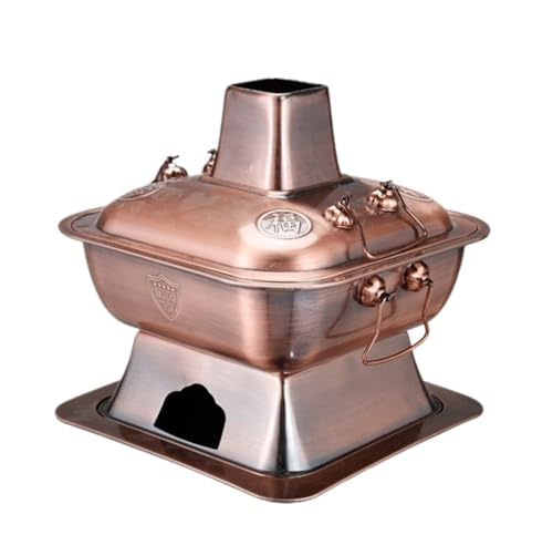 INUUXLG Chinese Hot Pot Square Retro Hot Pot Chinese Hot Pot Stainless Steel Camping Household Hot Pot Outdoor Stove Cookware Hot Pot(Silver,32CM) (A 36CM)