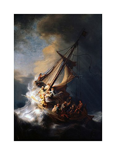 REMBRANDT CHRIST STORM ON LAKE OF GALILEE OLD PAINTING ART