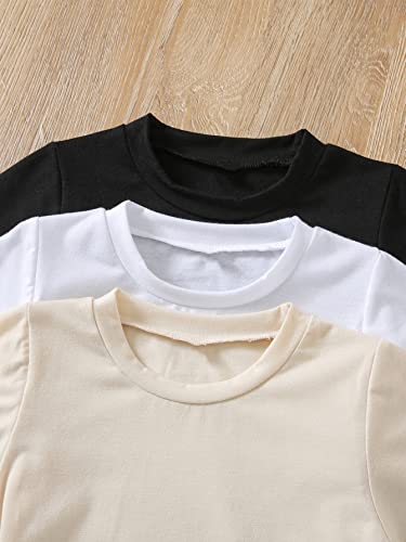 Soly Hux Toddler Boy's 3 Piece Short Sleeve Summer T Shirt Solid Crew Neck Basic Tee Tops Black White Multi 110 #TOP2