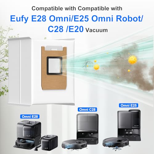 Image of 12 Pack E25 / E28 Dust Bags Compatible with Eufy Robot Vacuum Omni E25, Omni E28, Omni E20 and for Eufy Robot Vacuum C28, 3L Large Capacity, 4-Layer