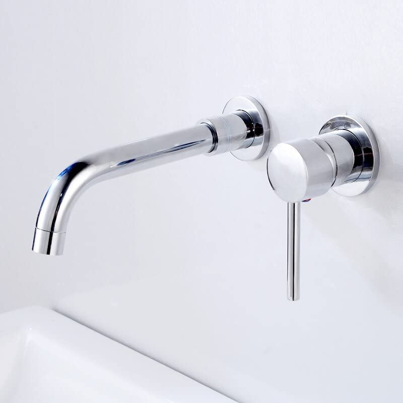 Grifo de lavabo dorado y negro de diseño exclusivo en latón con monomando de pared de lujo
