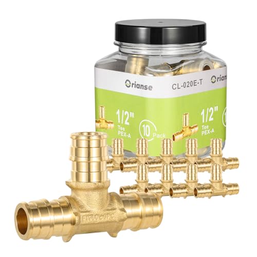 Orianse 10 Pack 1/2" Tee Heavy Duty Brass Expansion PEX-A Fittings for For Water Supply & Radiant Heating,Lead-Free Brass NSF/ANSI 61 NSF 372 Certificate, ASTM F1960 Certified
