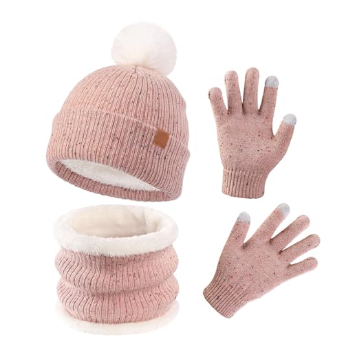 Conjunto de bufanda y guantes de invierno para niños con gorro para clima frío y juego térmico