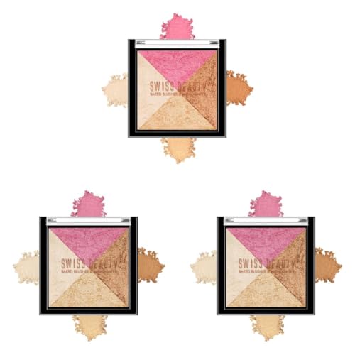 Image of Swiss Beauty Baked Shimmer Blusher And Highlighter Palette For Face Makeup| Multicolor-5, 7 Gm | (Pack of 3)