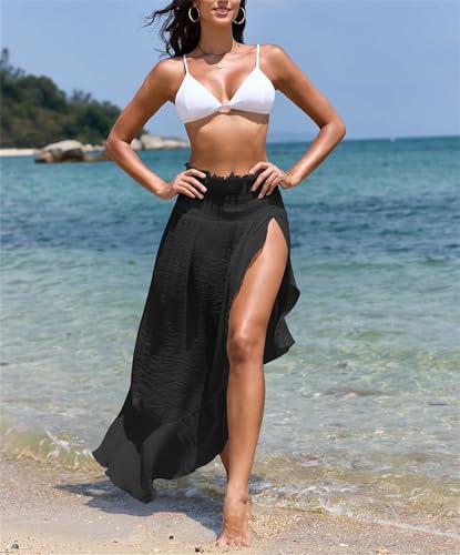 BONVEN Womens Boho Beach Skirt Cover ups High Waisted Flowy Summer Maxi Skirt Bathing Suit High Slit Skirts2