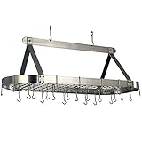 Old Dutch Oval Hanging Pot Rack with Grid & 24 Hooks, Satin Nickel, 48 x 19 x 15.5
