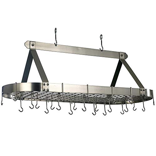 Oval Hanging Pot Rack with Grid & 24 Hooks