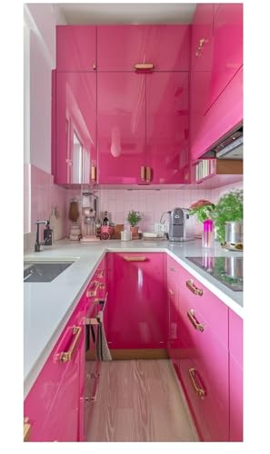 Image of HOME13 Self-Adhesive Pink Glossy Wallpaper Removable and Decorative Vinyl Wallpaper for Kitchen Countertop Cabinets Table 2 Ft by 6 Ft Pack of 2