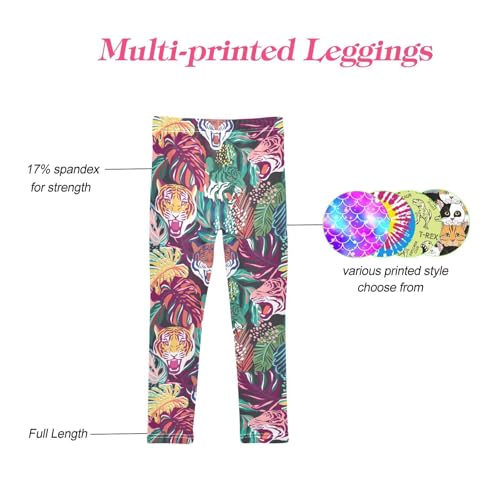 CaTaKu Girls Leggings Tigers Jungle Palm Leggings for Girls Kids Athletic Workout Yoga Pants Size 4-10T4
