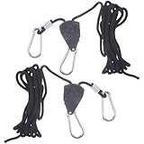 DIYEAH 4 Stück Teiliges Verstellbares LED Licht Seilaufhängung aus Geflochtenem Polypropylen mit Metallratsche Sicherer Halter für Pflanzenlampen und Wachstumsleuchten Schwarzes