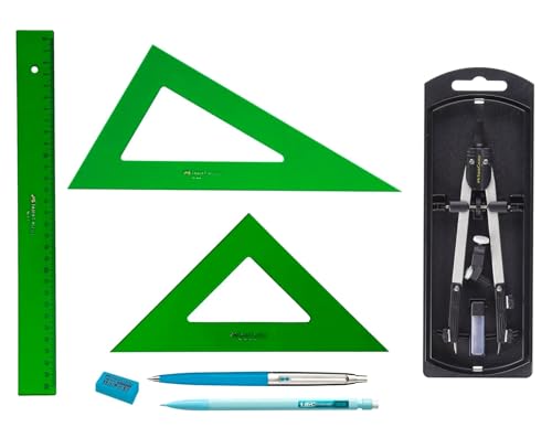 PACK LOTE FC Técnico - Regla 813-30 Cms + Escuadra 566-28 Cms + Cartabón 666-28 Cms + Bigotera Compás con adaptador universal 32722-8 + REGALO