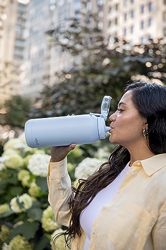Image of Ello Cooper 40oz Stainless Steel Water Bottle with Straw and Carry Handle, Double Walled and Vacuum Insulated Metal, Leak Proof Locking Lid with Soft Silicone Spout, Reusable, BPA Free, Halogen Blue