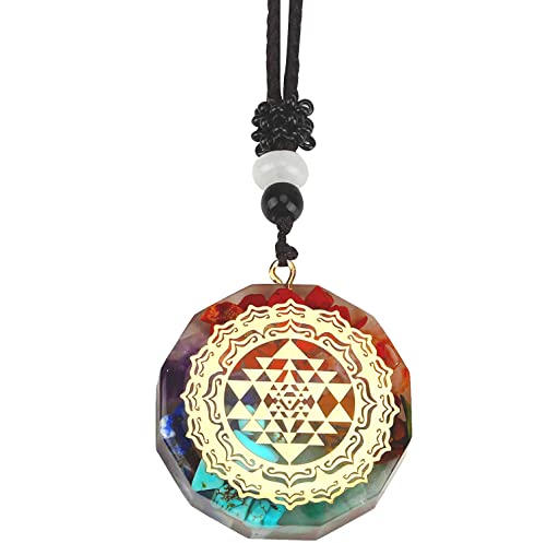 Collar Con Colgante Orgonita Cristal Natural Ágata y Grava Geometría Energía Sagrada Sri Yantra Joyería Para Meditación Mujeres y Hombres Collar Colgante de protección (12 Ángulos) Cover