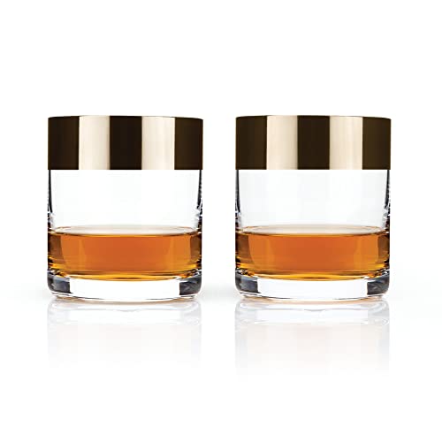 Viski 4655 Irving Bronze Rim Crystal Lowball Tumblers Set Of 2 thumb #5