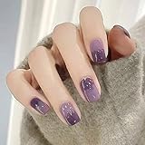 SINHOT Square Press on Nails Glossy Short Fake Nails Purple Squoval False Nails Ombre 24pcs Acrylic Nails for Women and Girls