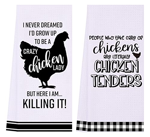 LXOMILL Funny Chicken Gifts Crazy Chicken Lady Gifts Funny Chicken Kitchen Towels for Women Chicken Decor Chicken Mom Gifts Chicken Farmer Gift Gag Birthday Gifts for Chicken Lovers