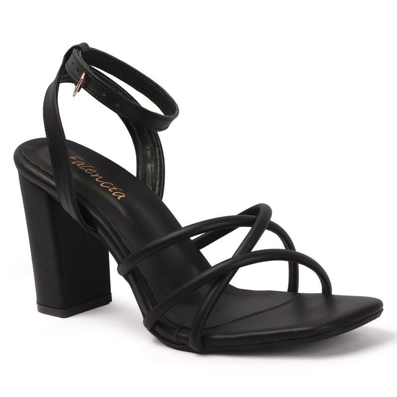 Image of FALENCIA Women's Strappy Block Heel Sandals - Square Toe Ankle Strap Dress Shoes