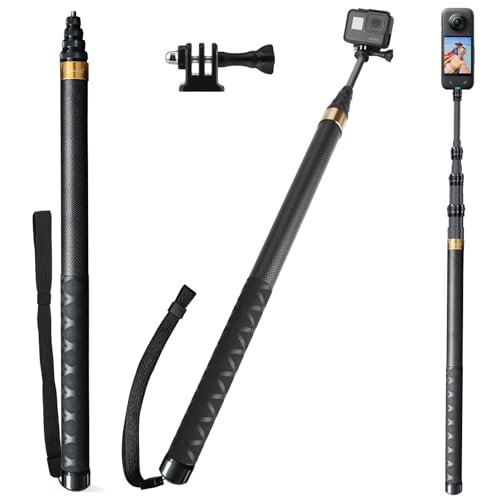 Palo selfie invisible 3M/300 cm para Insta 360 X5 X4 X3, fibra de carbono, palo de selfie largo, monopod con adaptador para GoPro Hero 13 12 11 10 Black DJI Osmo Action 5 Pro, dorado