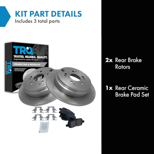 Image of TRQ Rear Brake Pad and Rotor Set Ceramic Solid Rotors | For 2002-2004 Honda Odyssey