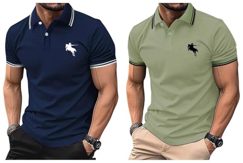 Image of Lymio Men Cotton Loose T-Shirt || Plain || (Polo-18-21) Pack of 2