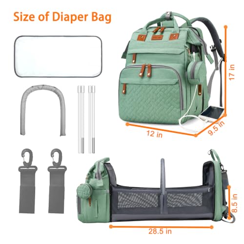 Image of Astro alan Baby Diaper Bag with Changing Station, Waterproof Diaper Bag Backpack for Moms Dads with USB Charging Port, Baby Shower Gifts, Large Capacity diaper backpack, Pale Green