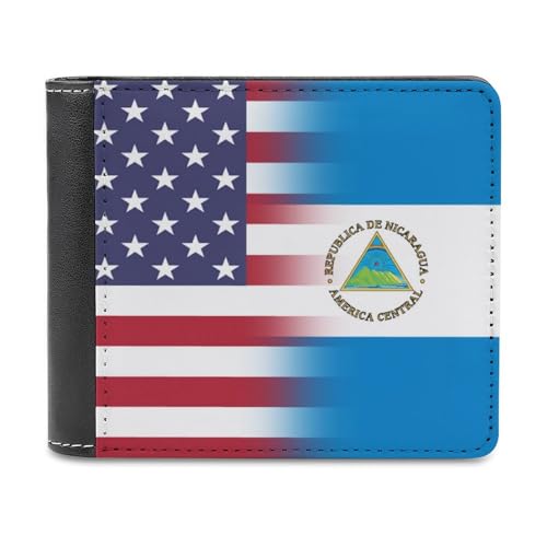 U.S.A. Nicaragua Flag Leather Wallets for Men Slim Bifold Purse Clutch with 6 Credit Card Pockets