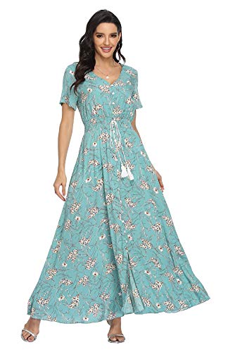 Image of VintageClothing Women's Floral Maxi Dresses Boho Button Up Split Summer Casual Long Dress Beach Party Dress