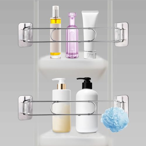 2 Pack RV Shower Corner Storage Bar - 7.9~13.4in Adjustable Rust Proof Stainless Steel Bathroom Shelves Organization Rod for Camper Travel Trailer Inside Bath Accessories