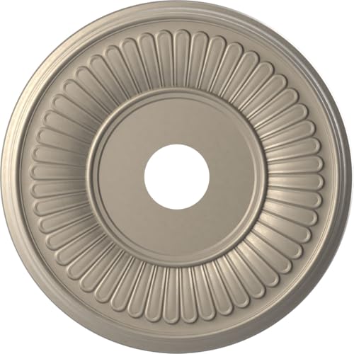 Image of Ekena Millwork CMP19BECSV Berkshire Thermoformed PVC Ceiling Medallion (Fits Canopies up to 8 3 /8 inch), 19 inchOD x 3 1 /2 inchID x 1 inchP, Metallic Silver Metallic