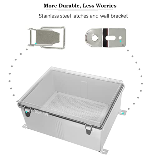 Zulkit Junction Box,Ip67 Waterproof Electrical Box Hinged Clear Cover Stainless Steel Buckle Plastic Project Enclosure W Mounting Plate Wall Bracket And 4 Cable Gland 13.8"X9.8"X5.9"&17.7"X13.8"X7.9" #TOP3