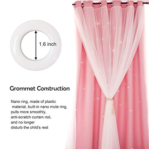 Unistar 2 Panels Stars Blackout Curtains For Bedroom Girls Kids Baby Window Curtain Double Layer Star Cut Out Aesthetic Living Room Decor Wall Home Decorations Curtain,W52 X L84 Inches,Pink #TOP4