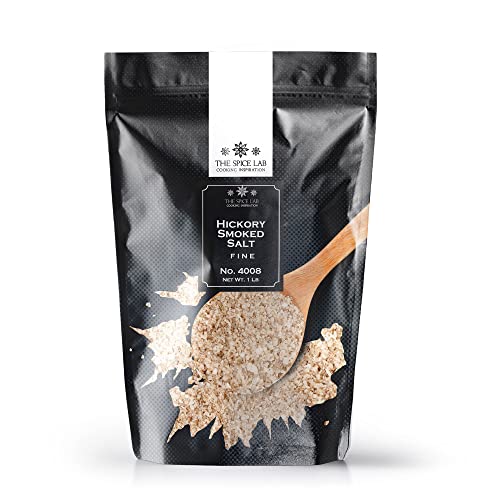 The Spice Lab Hickory Smoked Salt (Fine) - Premium Kosher Salt - 1 lb Resealable Bag - Gluten Free & Non GMO - All Natural Popcorn Salt Seasoning - All Purpose Gourmet Table Salt & Grilling Salt -4008