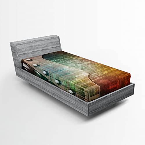 Ambesonne Guitar 2 Pack Fitted Sheet, Grunge Retro Tuning Pegs, Bed Cover All-Round Elastic Deep Pockets 2 Pieces, Package Contains 2 Twin Size Fitted Sheets, Charcoal Orange