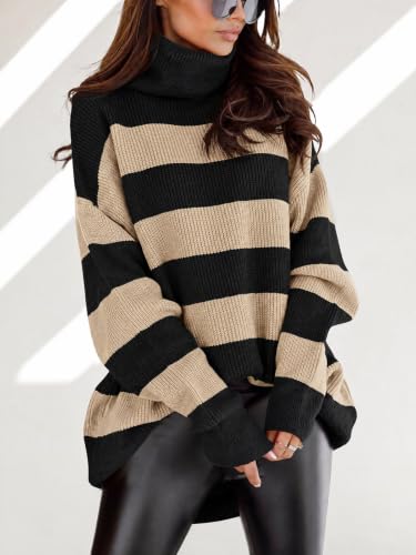 Image of Womens Turtleneck Oversized Sweater Batwing Chunky Pullover Sweater Casual Fall Loose Knit Jumper Top