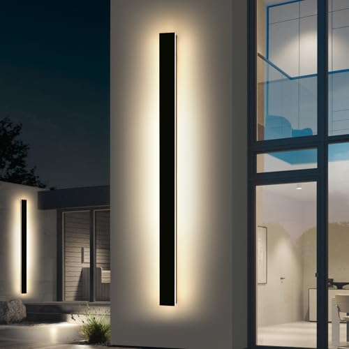 Image of 2 Pack Modern Outdoor Wall Light, 3000K Warm White 71inch LED Wall Sconce, IP65 Waterproof Exterior Lighting, Black Aluminium Minimalist Long Wall Lamp for Patio, Garage, Yard