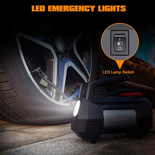 HAUSBELL Portable Car Air Compressor, 2022 Product Upgraded Fully, Continuously Inflate 4 Tires, 12V DC Car Tire Air Pump, 150 PSI with Emergency LED Light, for Car Motorcycle Bicycle (Black) - Thumbnail 7