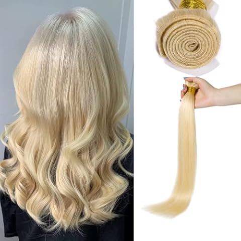 Benehair Human Hair Bundles 1 Bundle Brazilian Hair Bundles 14Inches Straight Bundles Human Hair 100% Unprocessed Virgin Long Remy Weave Bundles Hair Extensions 100g #613 Bleach Blonde Cover