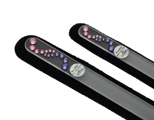 Genuine Czech, Etched, Crystal Glass, Wave with Pink/Purple Swarovski Crystals , Manicure/Pedicure Files-set of 2