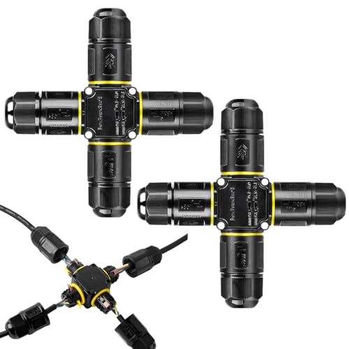 Connecteur Électrique Étanches IP68 - Raccord de Cable 3 Fils 4 voies Domino Boîte de Jonction Derivation Éxterieur, pour Câble Ø 4 à 12 mm (2 Pcs)