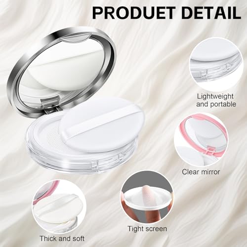 2-Pack Refillable Loose Powder Container with Puff & Mirror - 0.17 oz Travel Portable Empty Makeup Compact with Mesh for Women Girls (Pink, Silver)4