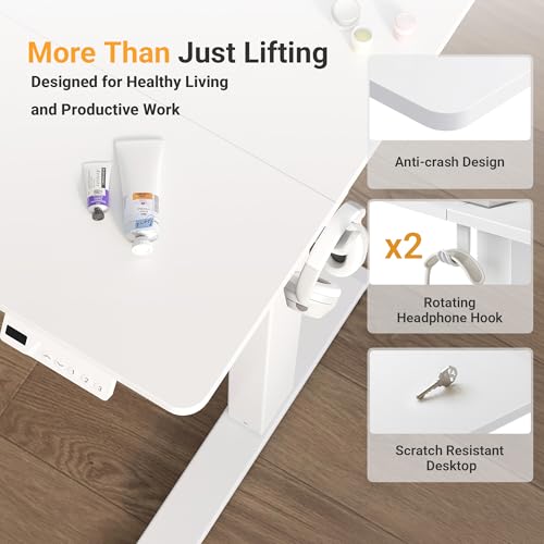 Image of YDN 32 inch Small Electric Standing Desk Adjustable Height, Sit Stand up Desk with Memory Presets & Cable Management, Home Office Desk for Office & Computer Workstation, White Frame /White Top