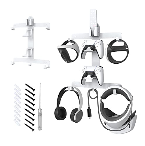 Hacksya Wall Mount Stand for PS5 PS VR2,All in 1 Wall Mount Kit with Playstation 5 Controller Holder,PS VR 2 Sense Controllers and Headsets Holder