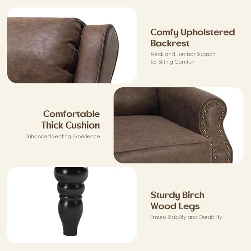 Image of Leather Recliner Chair with Adjustable Backrest & Footrest, Brown