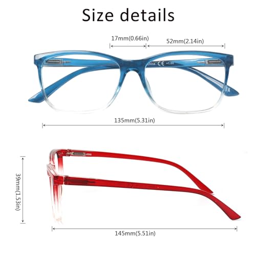 Image of Henotin 4 Pack Ladies Reading Glasses Blue Light Blocking Spring Hinge Readers Anti Eyestrain Computer Eyeglasses (Mix Color, 3.0)