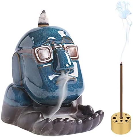 RANERANE Backflow Incense Holder Waterfall Incense Burner with 40 Sandalwood Incense Sticks 30 Incense Cones Aromatherapy Ornament Glasses Man Home Decor Desk Decor for Meditation Yoga Office