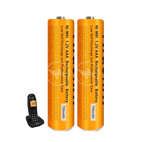 Pilas Rerecargables para Panasonic Teléfonos Inalámbricos, 750mAh 1.2V AAA Ni-MH Baterías Recargables para Gigaset Teléfonos Inalámbricos (2 Piezas)