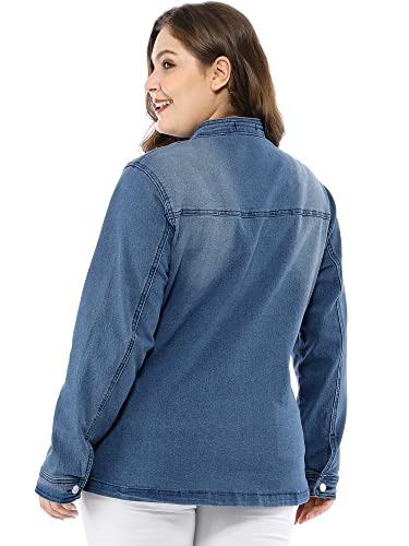 Agnes Orinda A18100800UX0198 Women'S Plus Size Denim Jacket Stretch Stand Collar Zip Drawstring Jean Jackets 2024 3X Blue thumb #4