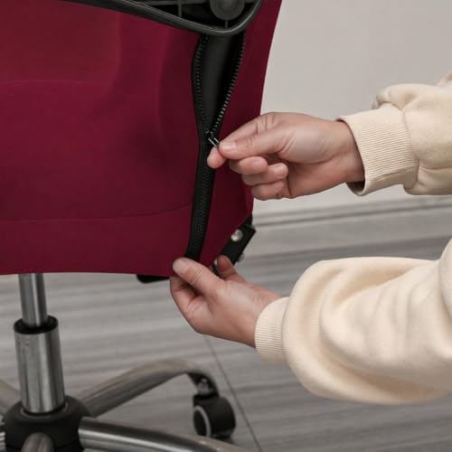 Image of ELEGANTA Stretchable Elastic Boss Office Chair Cover with Handle Covers, Polyester Spandex, Wine Colour (Pack of 2)