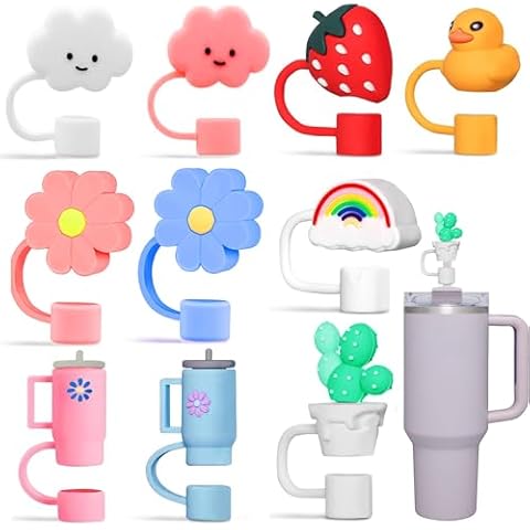 10PCS 3D Straw Cover Cap for Stanley Cup, Silicone Straw Topper Compatible with 30&40oz Tumbler with Handle,10mm 0.4in Dust-Proof Reusable Straw Tips Lids Cover